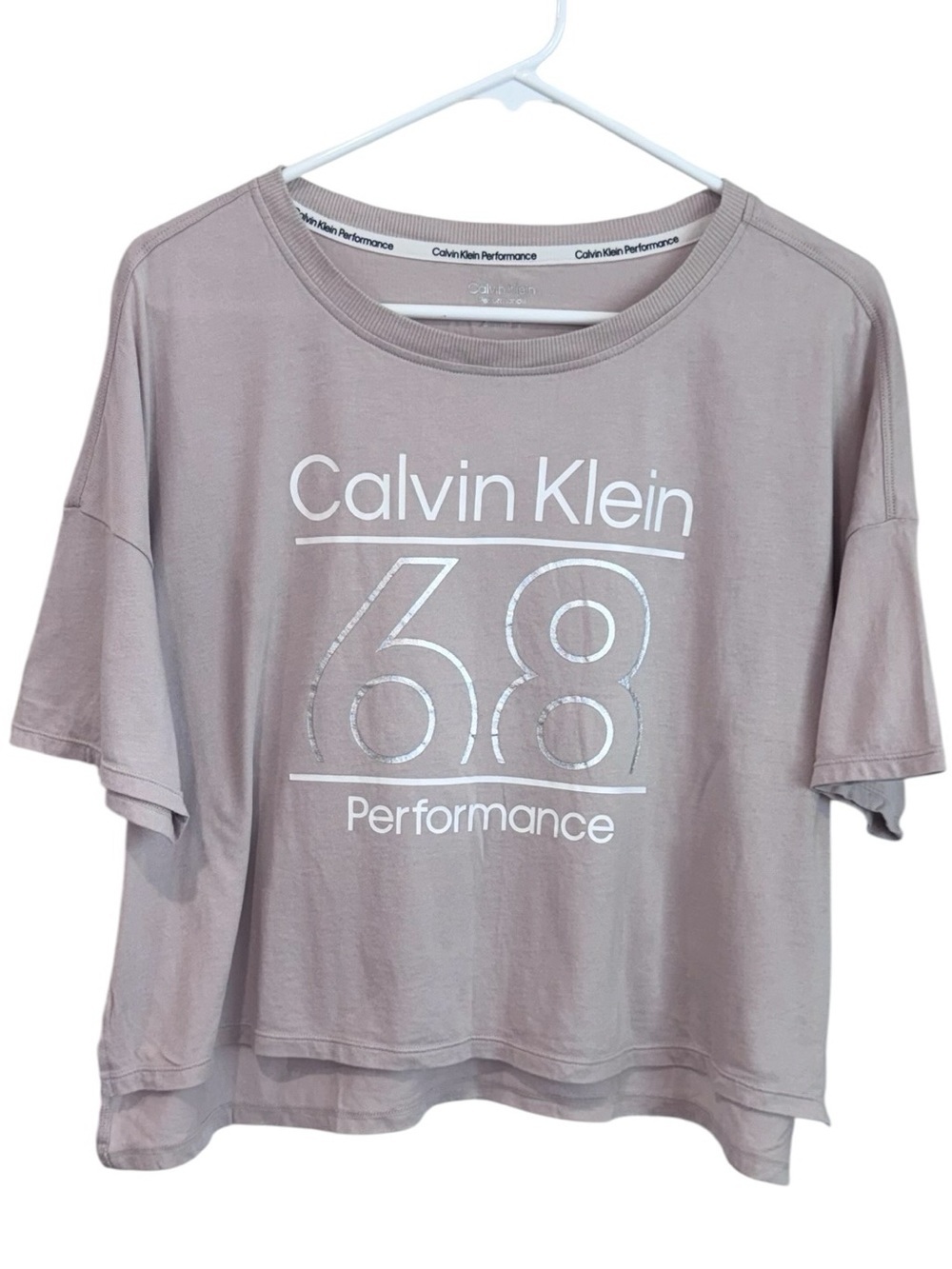 Calvin Klein Performance Metallic Silver 68 Logo Cropped T-Shirt L